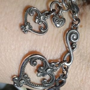 Brighton Scroll Hearts Silver Bracelet Adjustable